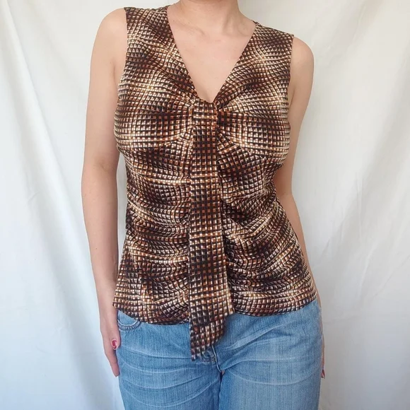 Laura Brown Square Patterned Tank Top - Picture 1 of 7